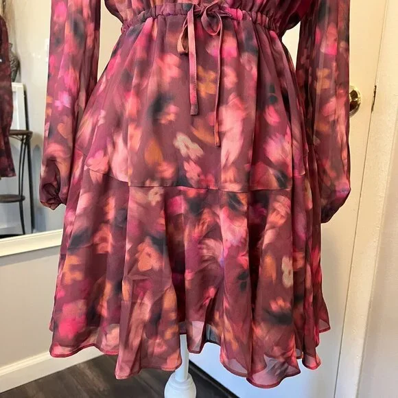 NWT BB Dakota by Steve Madden Burgundy Floral Kara Mini Dress, Size Small - Picture 6 of 16